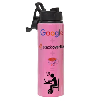 Google + Stack overflow + Coffee, Μεταλλικό παγούρι νερού με καπάκι ασφαλείας, αλουμινίου 850ml