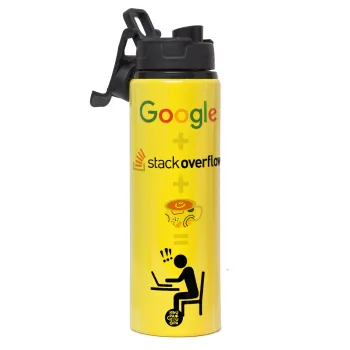 Google + Stack overflow + Coffee, Μεταλλικό παγούρι νερού με καπάκι ασφαλείας, αλουμινίου 850ml