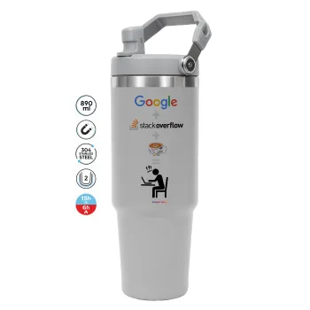 Google + Stack overflow + Coffee, GREY color, 890ml (30oz) stainless Steel Tumbler with Handle