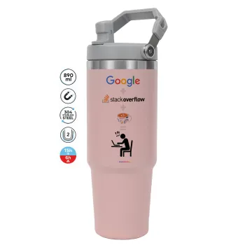 Google + Stack overflow + Coffee, Pink color, 890ml (30oz) stainless Steel Tumbler with Handle
