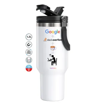 Google + Stack overflow + Coffee, Mega Stainless steel Tumbler with lid, double wall 1,2L