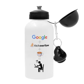 Google + Stack overflow + Coffee, Metal water bottle, White, aluminum 500ml