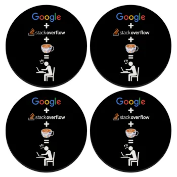 Google + Stack overflow + Coffee, ΣΕΤ 4 Σουβέρ ξύλινα στρογγυλά (9cm)