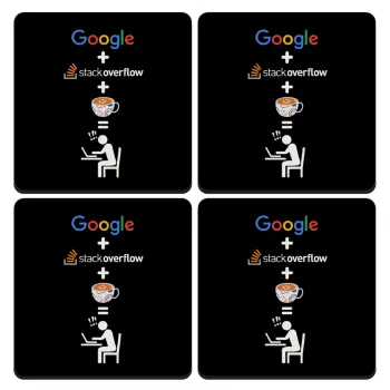 Google + Stack overflow + Coffee, ΣΕΤ 4 Σουβέρ ξύλινα τετράγωνα (9cm)