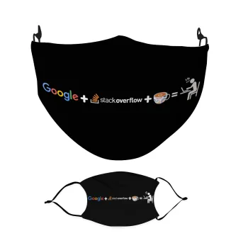 Google + Stack overflow + Coffee, Μάσκα υφασμάτινη Ενηλίκων πολλαπλών στρώσεων με υποδοχή φίλτρου