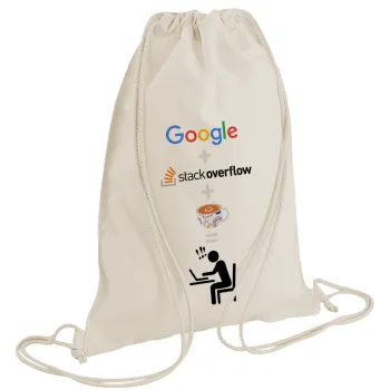 Google + Stack overflow + Coffee, Τσάντα πλάτης πουγκί GYMBAG natural (28x40cm)