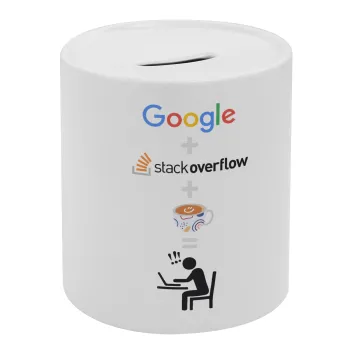 Google + Stack overflow + Coffee, Κουμπαράς πορσελάνης με τάπα