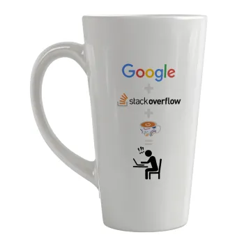 Google + Stack overflow + Coffee, Κούπα κωνική Latte Μεγάλη, κεραμική, 450ml