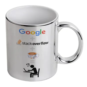 Google + Stack overflow + Coffee, Mug ceramic, silver mirror, 330ml