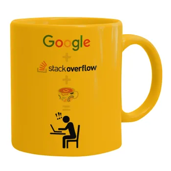 Google + Stack overflow + Coffee, Ceramic coffee mug yellow, 330ml