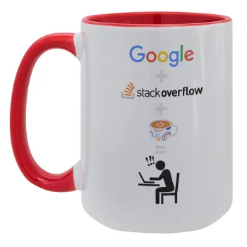Google + Stack overflow + Coffee, Κούπα Mega 15oz, κεραμική Κόκκινη, 450ml