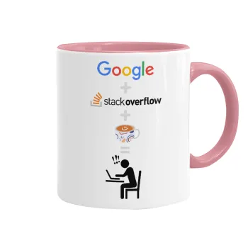 Google + Stack overflow + Coffee, Κούπα χρωματιστή ροζ, κεραμική, 330ml