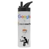 Metallic thermos bottle with straw & handle, stainless steel (Stainless steel 304), double-walled, 600ml.