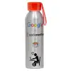 Aluminum Sports Bottle 650ml – Silver with Red Cap and Silicone Strap