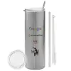Tumbler ποτήρι θερμό Ασημένιο από ανοξείδωτο ατσάλι 600ml, με μεταλλικό καλαμάκι & βούρτσα καθαρισμού