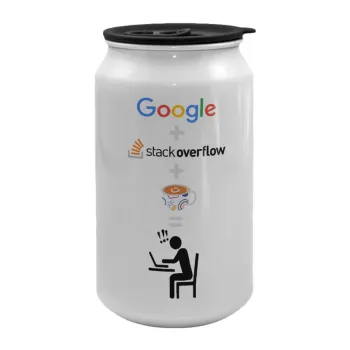 Google + Stack overflow + Coffee, Κούπα ταξιδιού μεταλλική με καπάκι (tin-can) 500ml