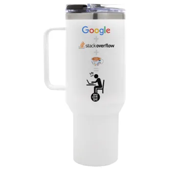 Google + Stack overflow + Coffee, Mega Tumbler με καπάκι, διπλού τοιχώματος (θερμό) 1,2L