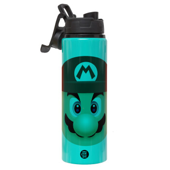 Super mario flat, Metallic water bottle with safety lid, 850ml aluminum
