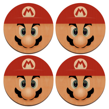 Super mario flat, ΣΕΤ x4 Σουβέρ ξύλινα στρογγυλά plywood (9cm)