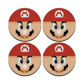 Super mario flat, SET of 4 round wooden coasters (9cm)