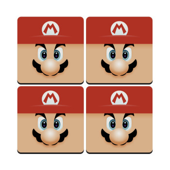 Super mario flat, ΣΕΤ 4 Σουβέρ ξύλινα τετράγωνα (9cm)