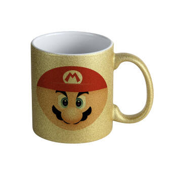 Super mario flat, Κούπα Χρυσή Glitter που γυαλίζει, κεραμική, 330ml