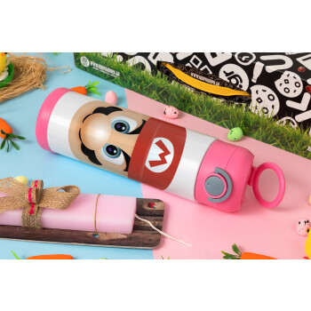 Super mario flat, Easter candle, Childrens hot water bottle, stainless steel, with safety straw, PINK (500ml)