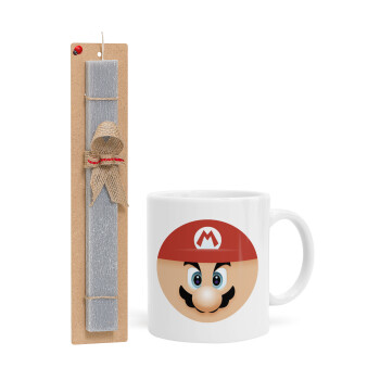 Super mario flat, Easter Set, Ceramic Cup (330ml) & Easter aromatic flat candle (30cm) (GRAY)