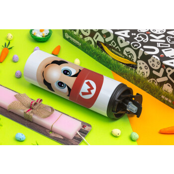 Super mario flat, Easter candle,Travel Tumbler 2 Lids, with metal straw & cleaning brush & aromatic flat candle (30cm) (PINK)