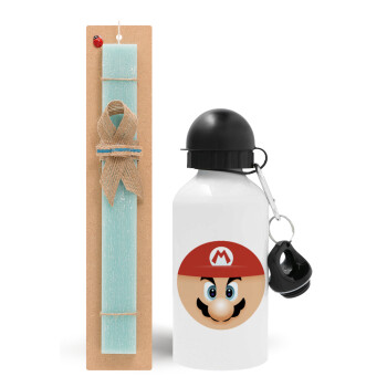 Super mario flat, Easter Set, metallic aluminum water bottle (500ml) & scented flat candle (30cm) (TURQUOISE)