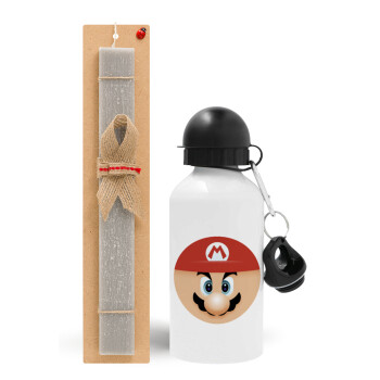 Super mario flat, Easter Set, metallic aluminum water bottle (500ml) & aromatic flat Easter candle (30cm) (GRAY)