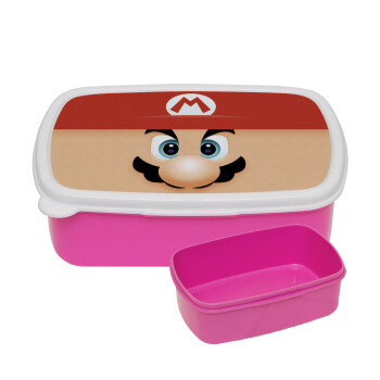Super mario flat, ΡΟΖ παιδικό δοχείο φαγητού (lunchbox) πλαστικό (BPA-FREE) Lunch Βox M18 x Π13 x Υ6cm