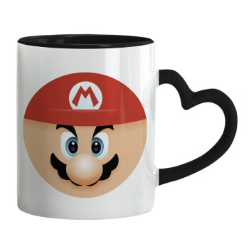 Super mario flat, Mug heart black handle, ceramic, 330ml