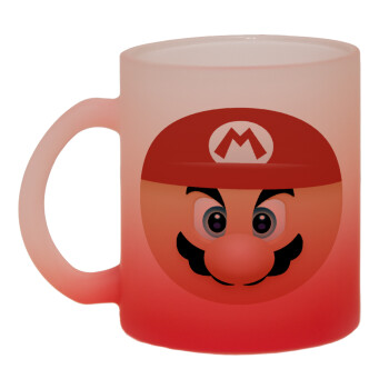 Super mario flat, Κούπα γυάλινη δίχρωμη με βάση το κόκκινο ματ, 330ml