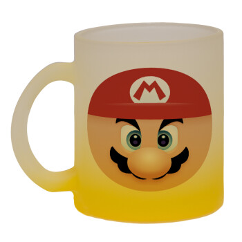 Super mario flat, Κούπα γυάλινη δίχρωμη με βάση το κίτρινο ματ, 330ml