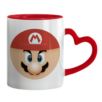 Super mario flat, Mug heart red handle, ceramic, 330ml