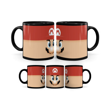 Super mario flat, Mug black, ceramic, 330ml