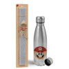 Easter Set, metallic Inox water bottle (750ml) & aromatic flat Easter candle (30cm) (GRAY)