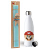 Easter Set, metallic stainless steel water bottle (750ml) & aromatic flat Easter candle (30cm) (TURQUOISE)