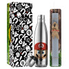 Easter Set, metallic stainless thermos flask (500ml) & scented flat Easter candle (30cm) (GRAY)