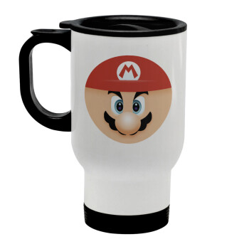 Super mario flat, Stainless steel travel mug with lid, double wall white 450ml