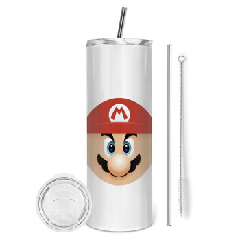 Super mario flat, Eco friendly stainless steel tumbler 600ml, with metal straw & cleaning brush