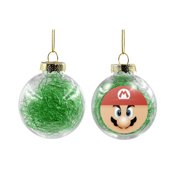 Super mario flat, Χριστουγεννιάτικη μπάλα δένδρου διάφανη με πράσινο γέμισμα 8cm