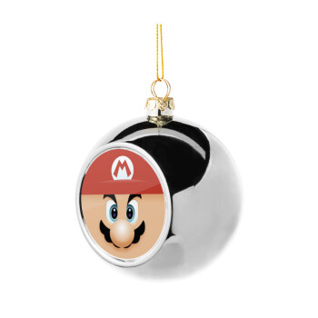 Super mario flat, Silver 8cm Christmas tree ball ornament