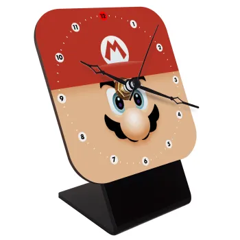 Super mario flat, Επιτραπέζιο ρολόι ξύλινο με δείκτες (10cm)