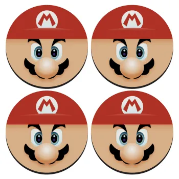 Super mario flat, SET of 4 round wooden coasters (9cm)