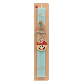 Super mario flat, Easter Set, wooden keychain & aromatic flat Easter candle (30cm) (TURQUOISE)