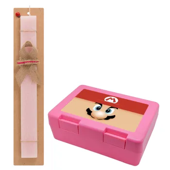 Super mario flat, Easter Set, children's snack container PINK & scented flat Easter candle (30cm) (PINK)