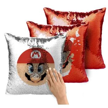 Super mario flat, Μαξιλάρι καναπέ Μαγικό Κόκκινο με πούλιες 40x40cm περιέχεται το γέμισμα