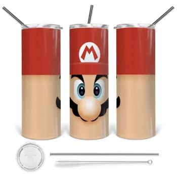Super mario flat, Tumbler stainless steel 600ml, with metal straw & cleaning brush